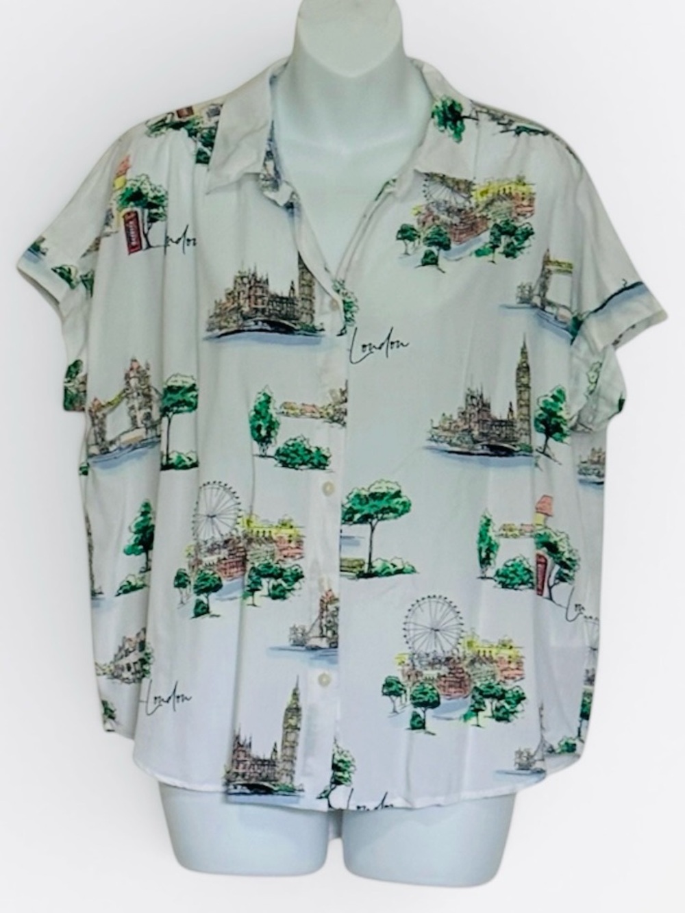 Jane + Delancey London Landmarks Toile Cityscape Graphic Boxy Shirt Size Large